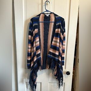 Say What Women’s Striped Knit Fringe Tassel Open Cardigan Sweater Size Small